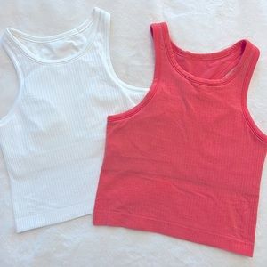 2 Lululemon Ebb to Street Cropped Racerback Tank Tops, size 4, White & Pink